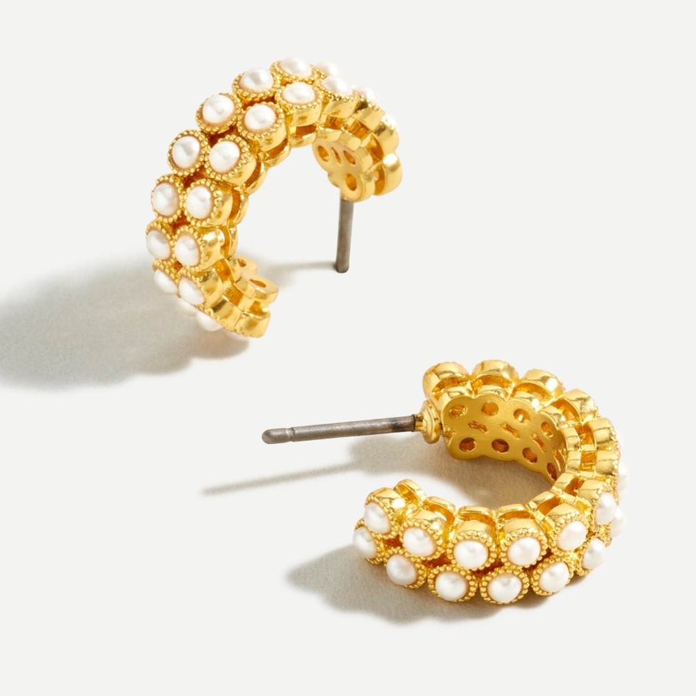 J.Crew Pearl Bezel Hoop Earrings - Brand New!